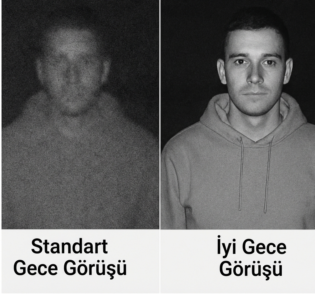 Standart gece görüşü ve kaliteli gece görüşü karşılaştırması